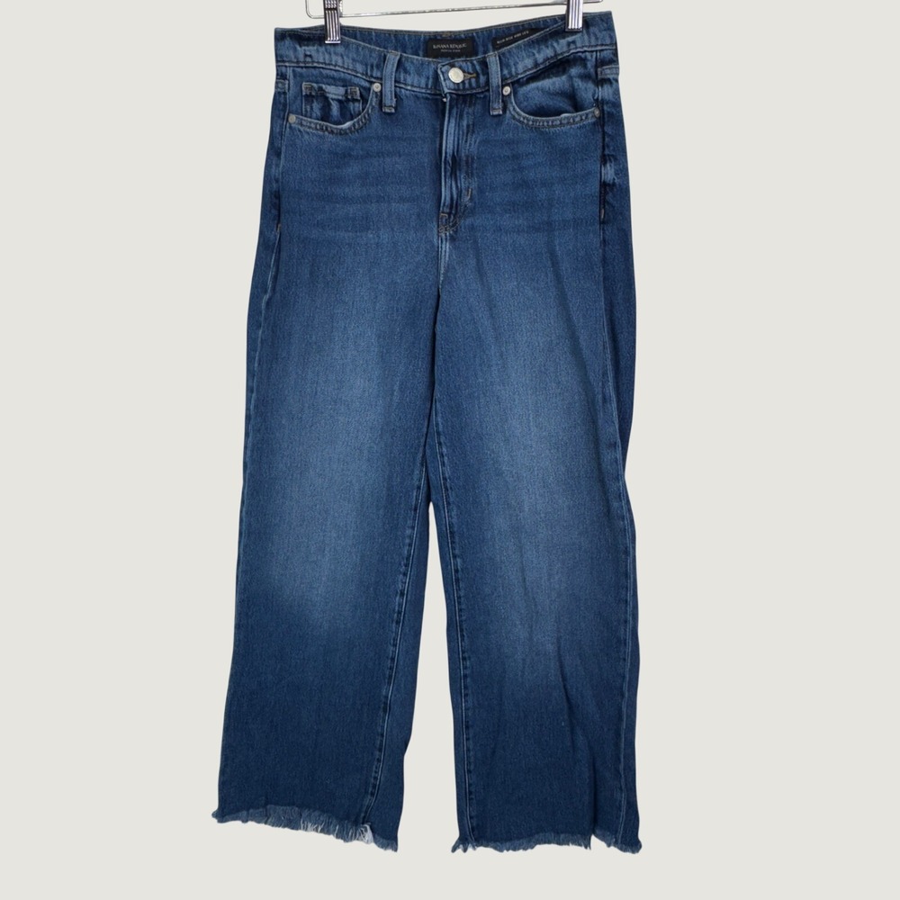 Banana Republic High Rise Wide Leg Jeans 28 Blue Raw Hem Premium‎ Denim Boho 90s